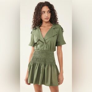 Self-Portrait Smocked Waist Trench Mini Dress, Size 6